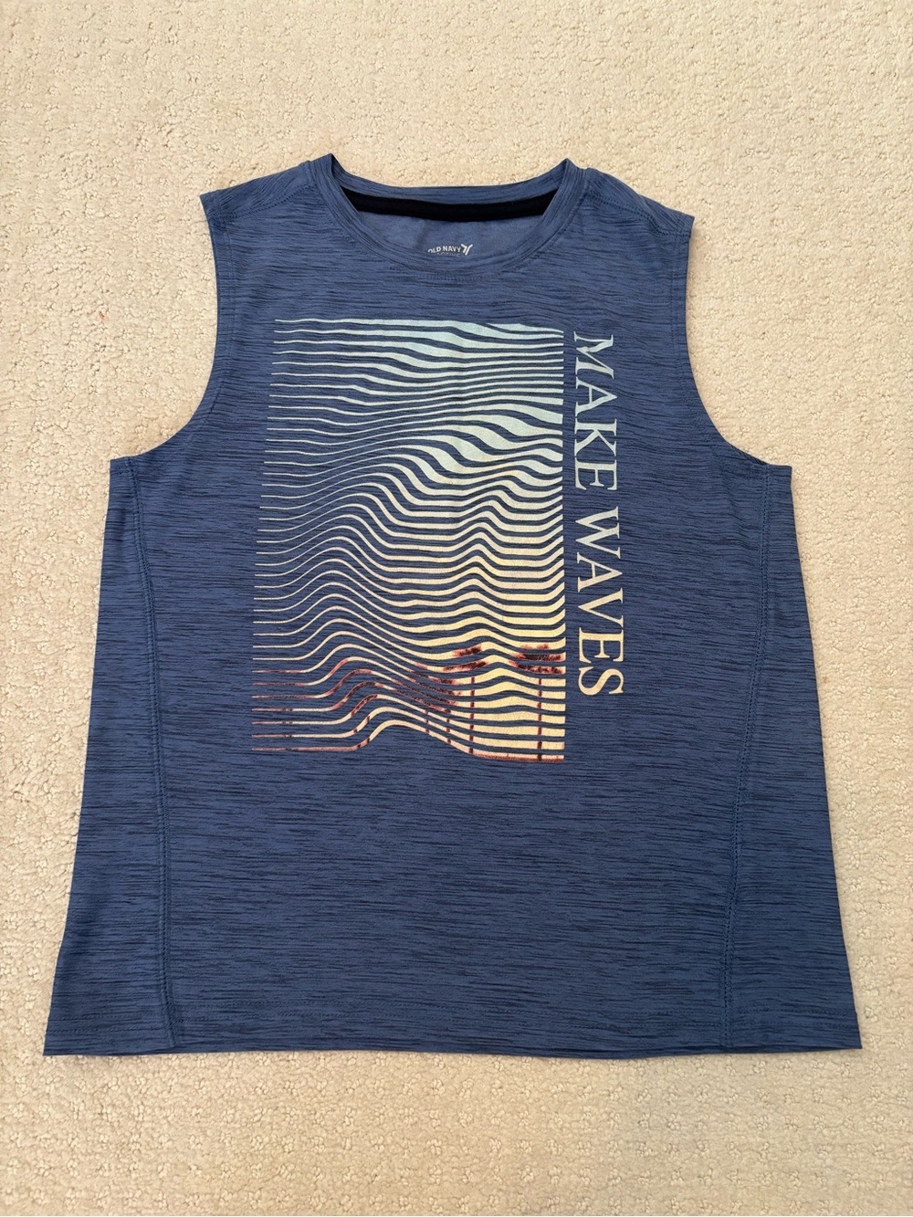 Old Navy Boy’s Active Go-Dry Cool Make Waves Sleeveless Tee Tank Blue Small 6-7